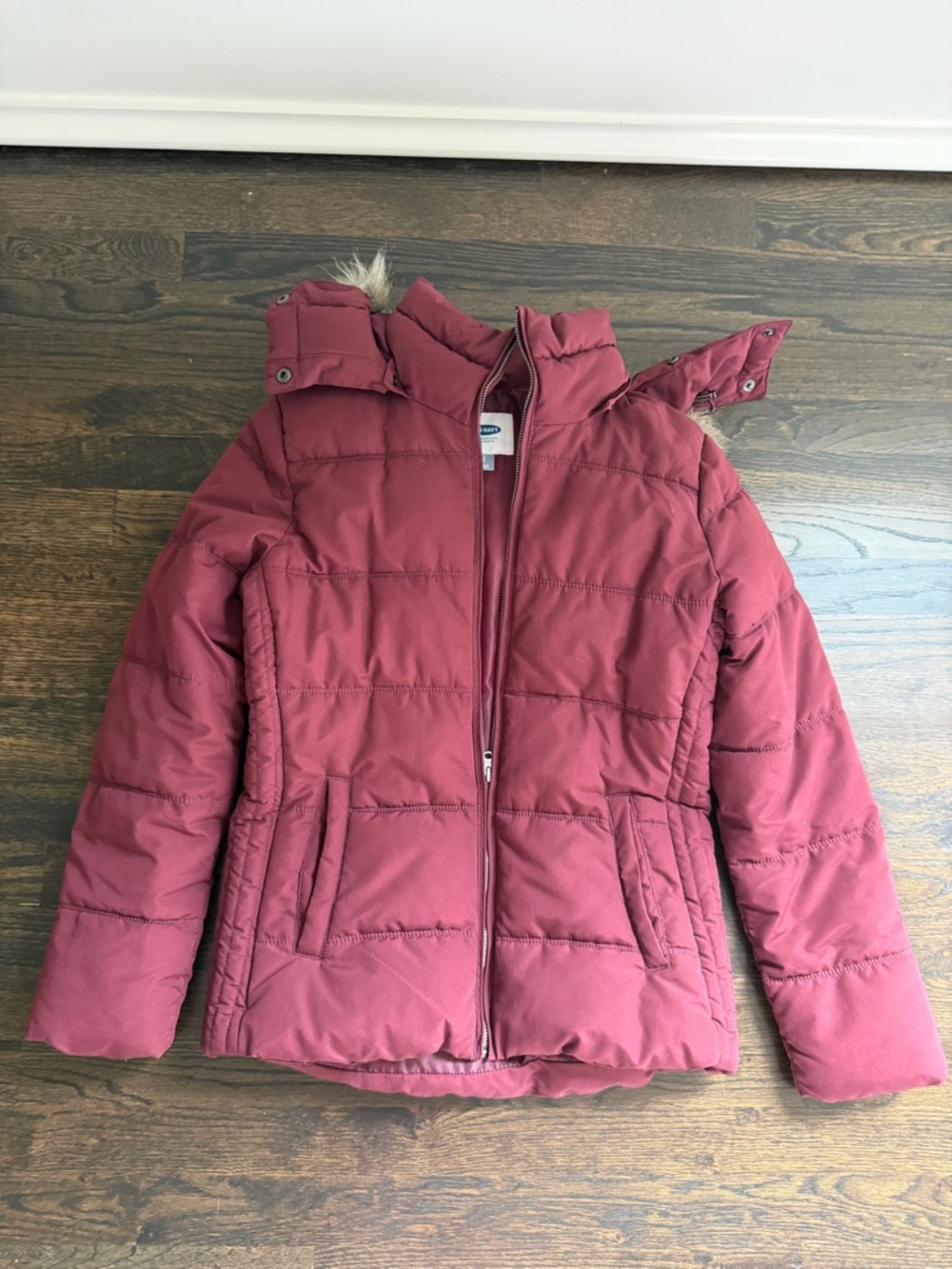 Old Navy Wine Red Quilted Puffer Jacket with Hood
